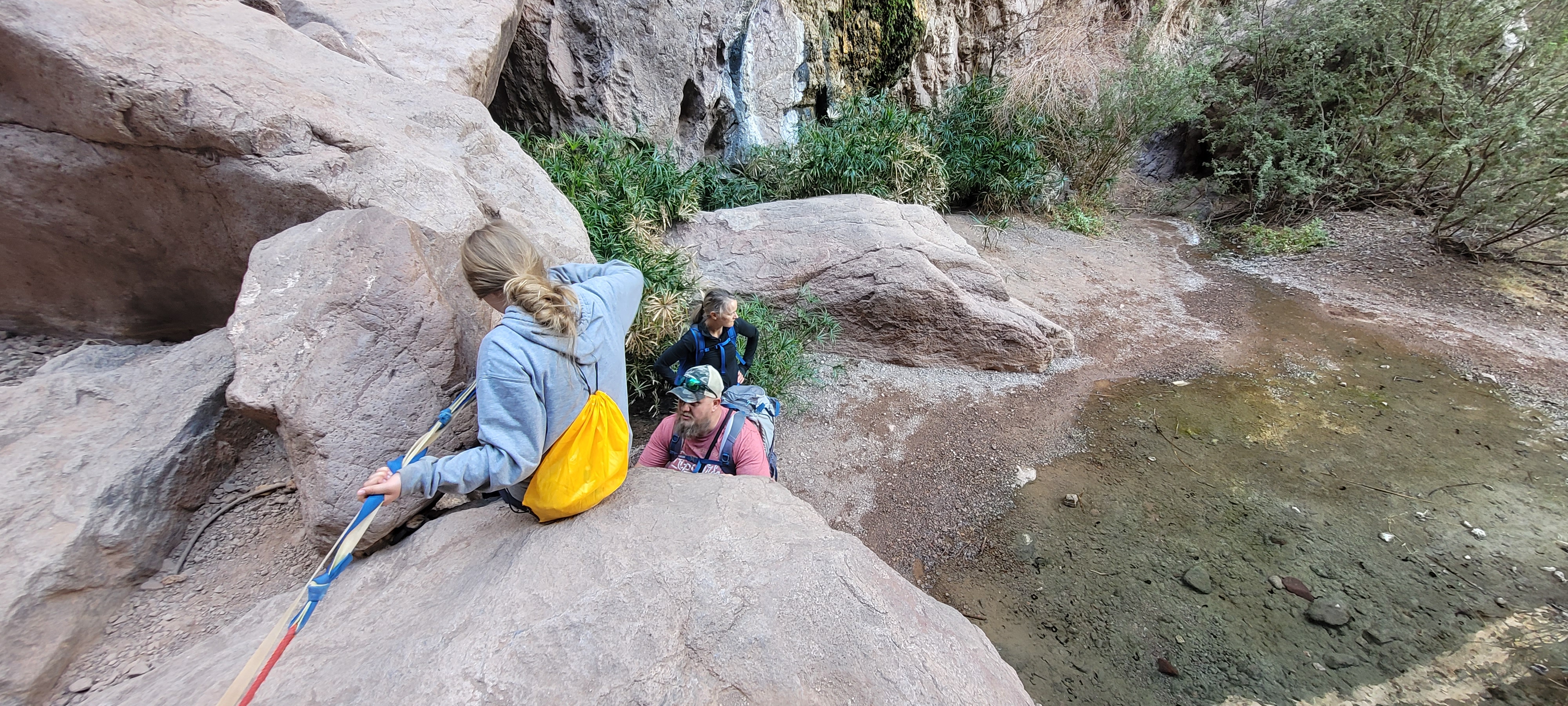 Boulders at Goldstrike Hot Springs Climbing down the boulders at Goldstrike Hot Springs