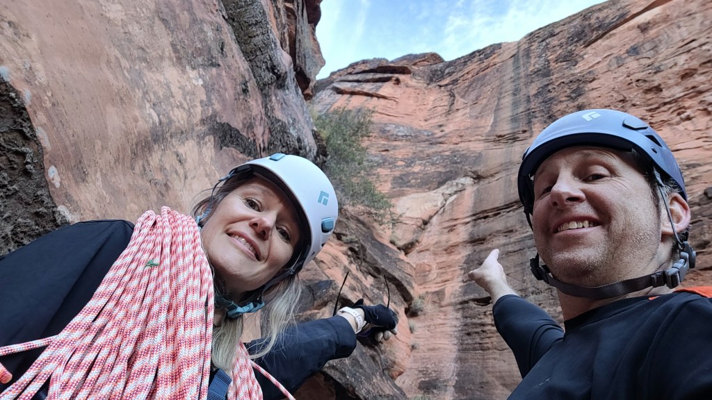 140-foot rappel at Pictograph Canyon